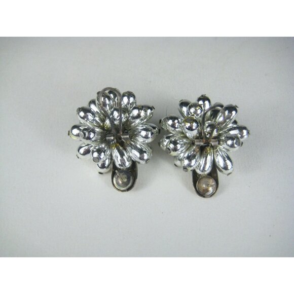 Silver Tone Earrings Vintage Retro Jewelry Beaded Bead Statement - Picture 6 of 11